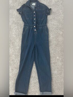 Regeneration Denim Button-Front Jumpsuit in Dark Blue XS